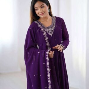 Elegant Purple Embroidered Anarkali Dress Womnwenwjehnweifhweui